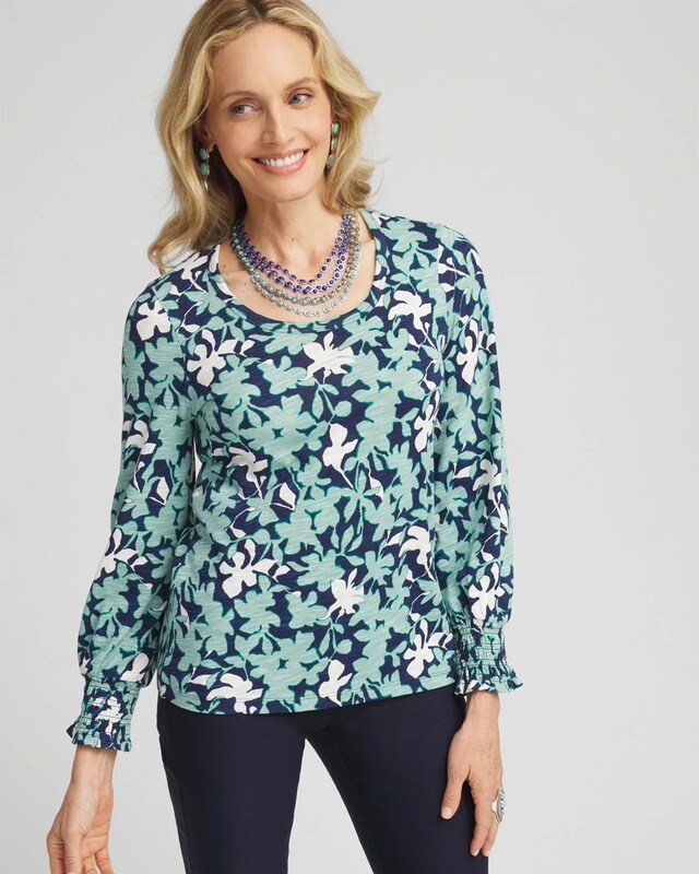 Floral Smocked Cuff Tee - image 1